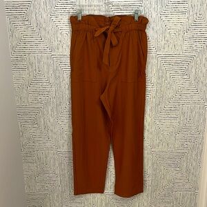 Ochre drawstring pants, paperbag waist